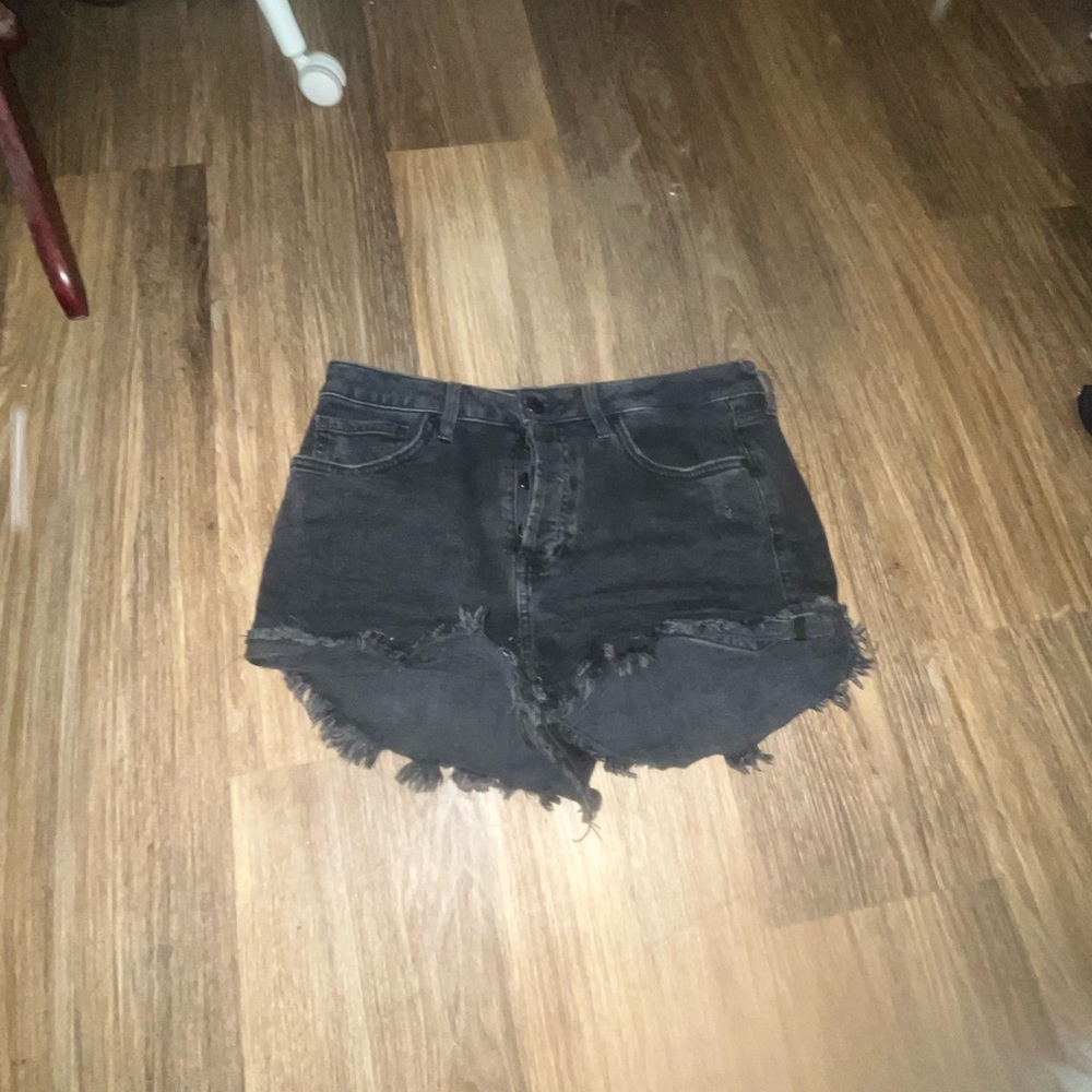 Black Denim Frayed Hem Women's Shorts